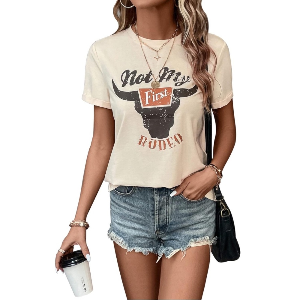 Cream Graphic T-Shirt with rodeo Design